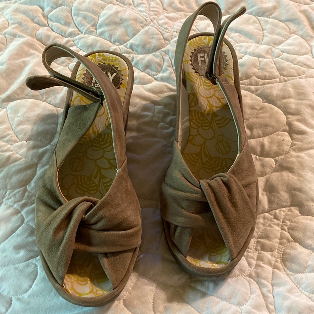 Fly London Tan Wedge Sandals Size 9